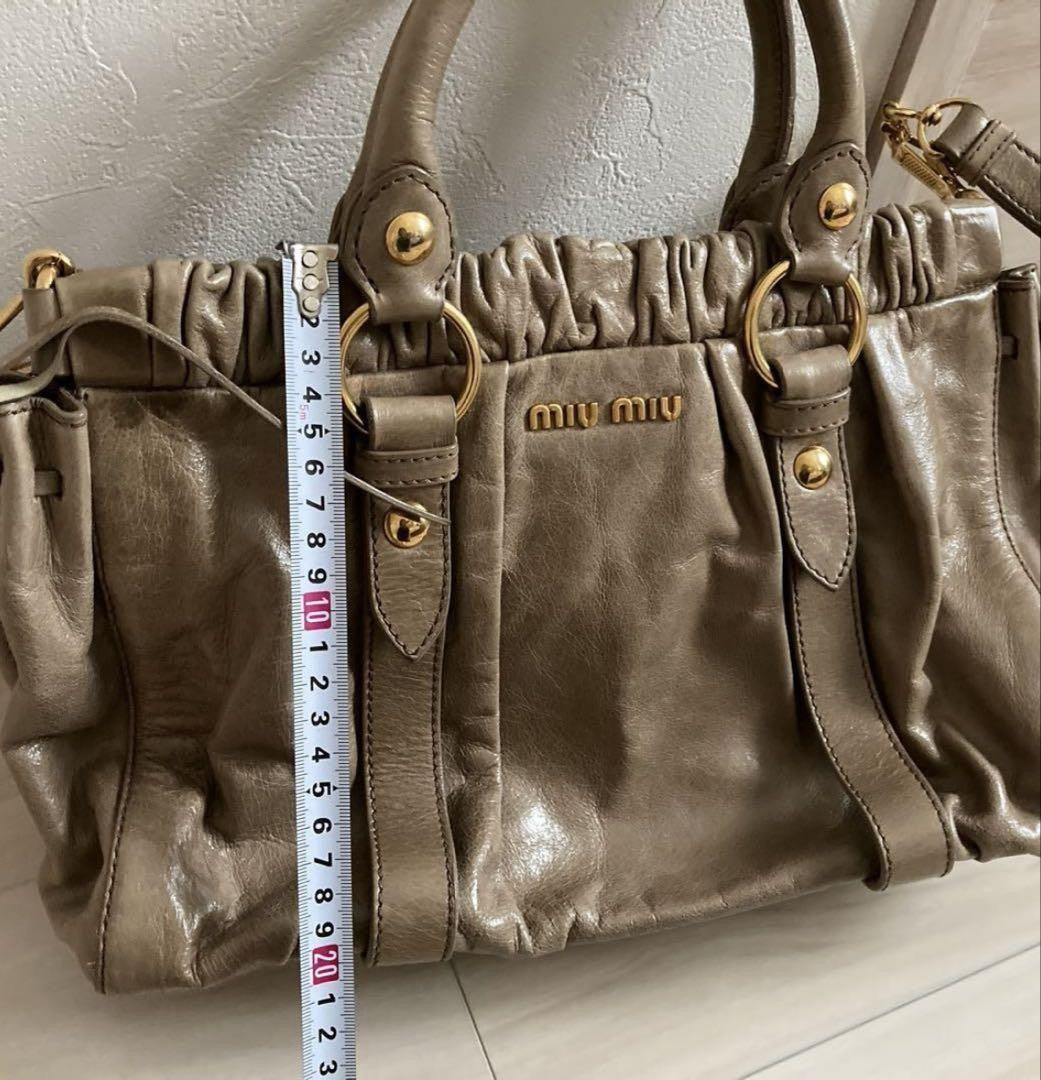 PreOwned Miu Miu VITELLO LUX 2way Handbag Shoulder bag Leather Beige Used