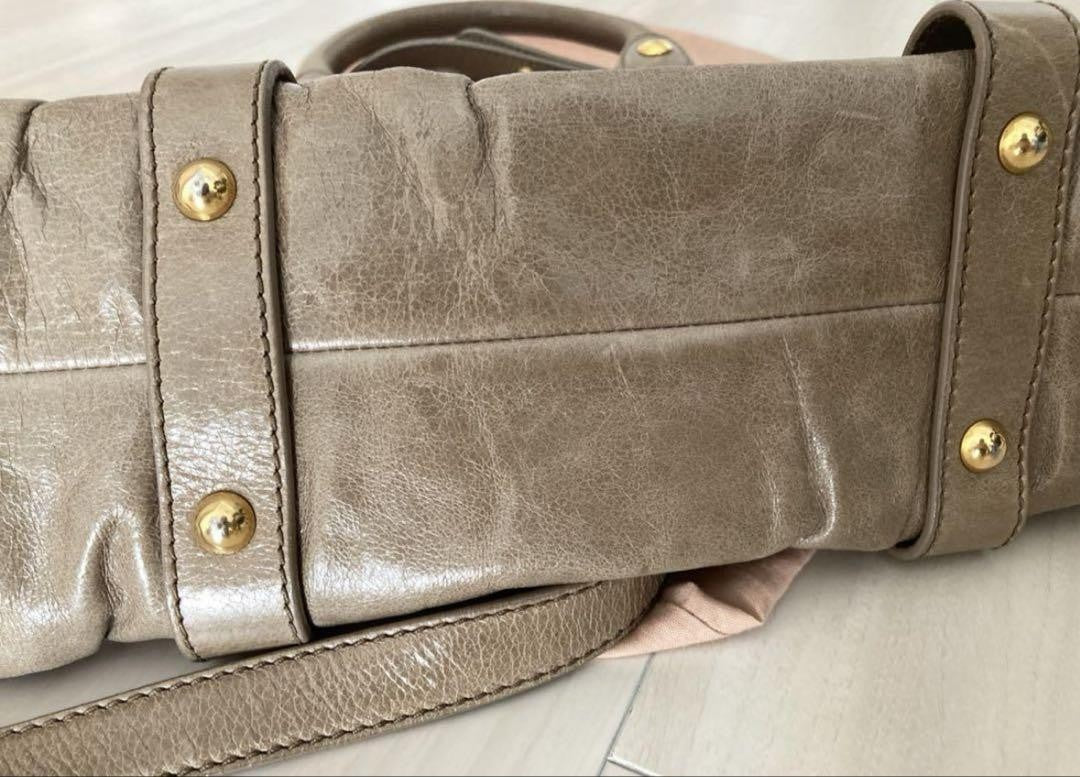PreOwned Miu Miu VITELLO LUX 2way Handbag Shoulder bag Leather Beige Used