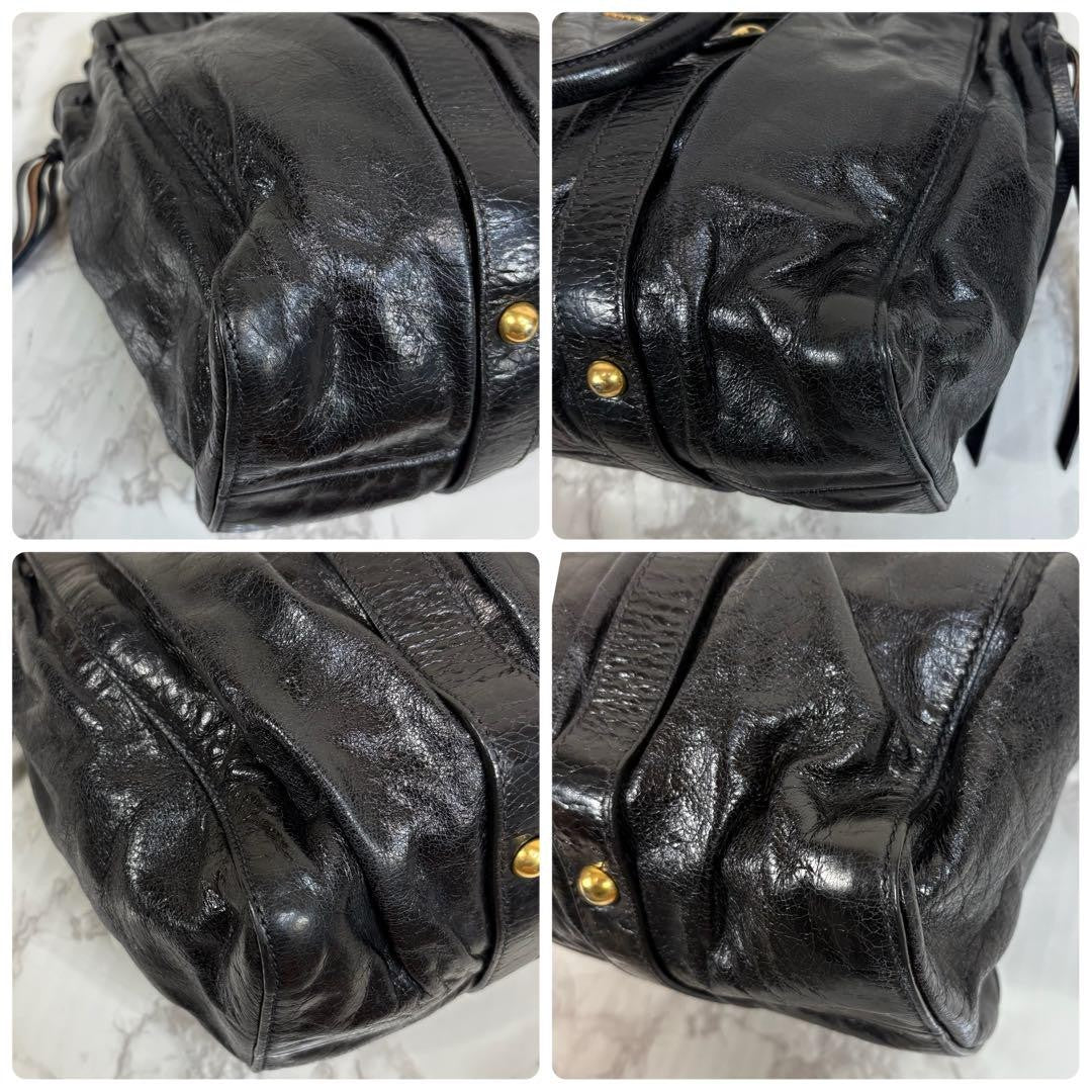 PreOwned Miu Miu VITELLO LUX 2way Handbag Shoulder bag Leather Black