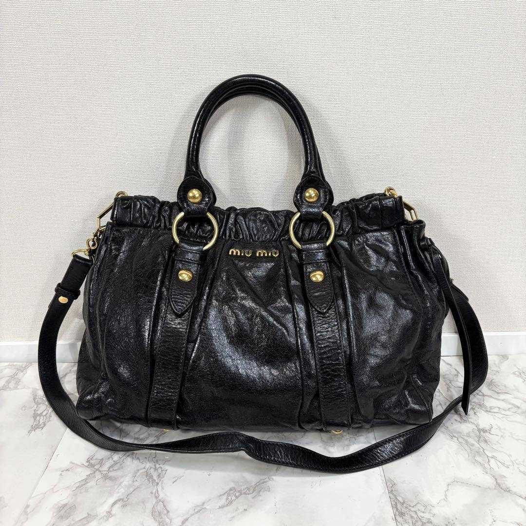 PreOwned Miu Miu VITELLO LUX 2way Handbag Shoulder bag Leather Black
