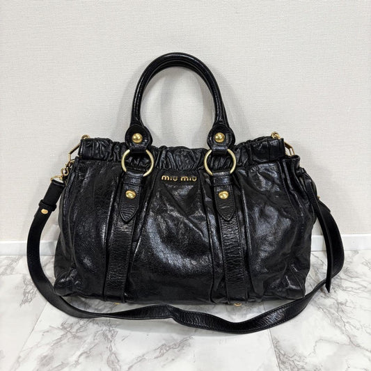 PreOwned Miu Miu VITELLO LUX 2way Handbag Shoulder bag Leather Black
