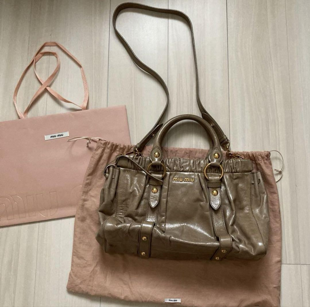 PreOwned Miu Miu VITELLO LUX 2way Handbag Shoulder bag Leather Beige Used