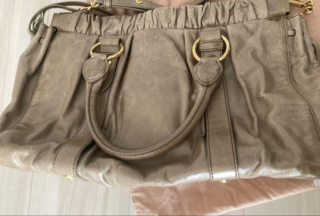PreOwned Miu Miu VITELLO LUX 2way Handbag Shoulder bag Leather Beige Used